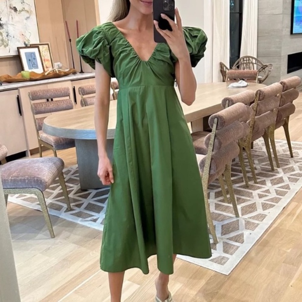 Abercrombie & Fitch Olive Green Puff Sleeve Midi Dress